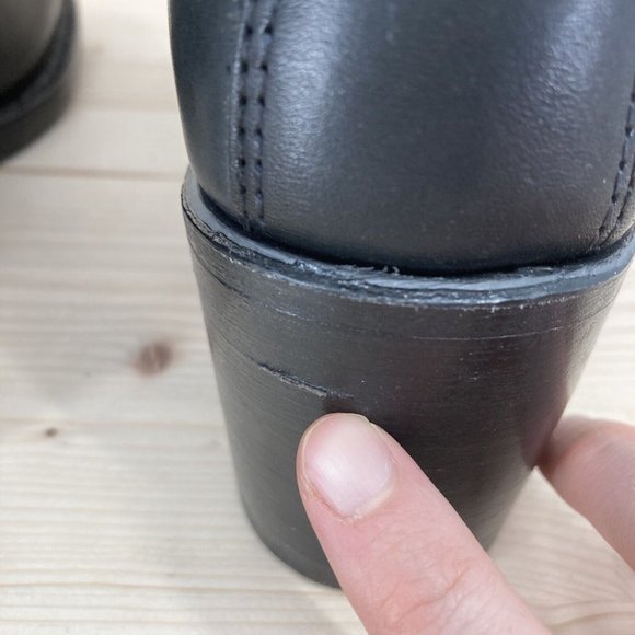 Frye Sabrina Double Buckle Black Leather Zipper Stacked Heels Mid Calf Boot 6M - Picture 9 of 16